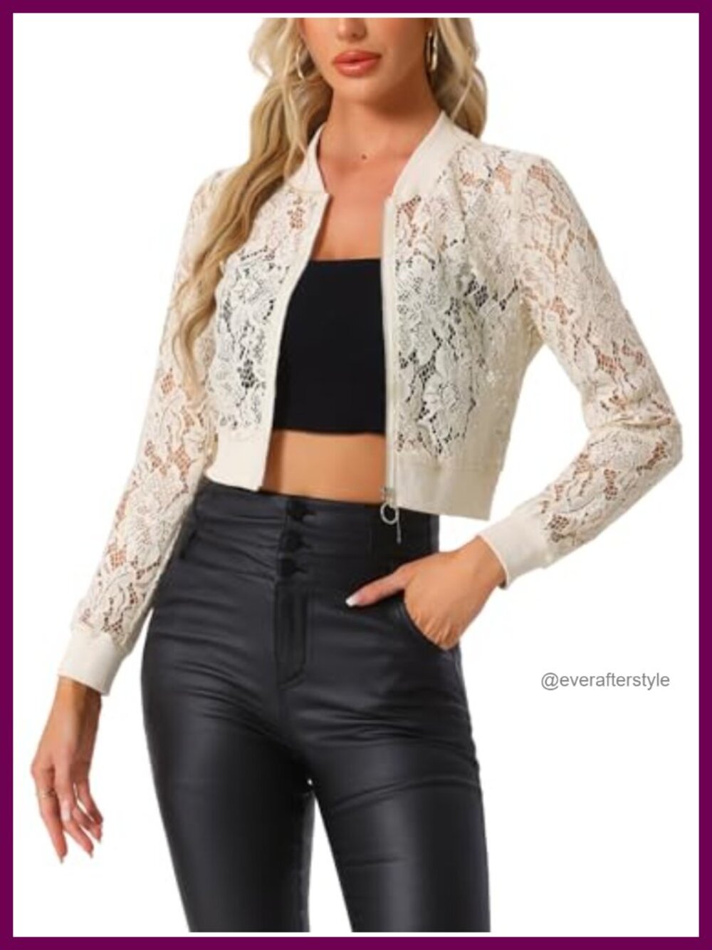 Lace Sheer Crop Baseball Jacket Zip Up Lightweight